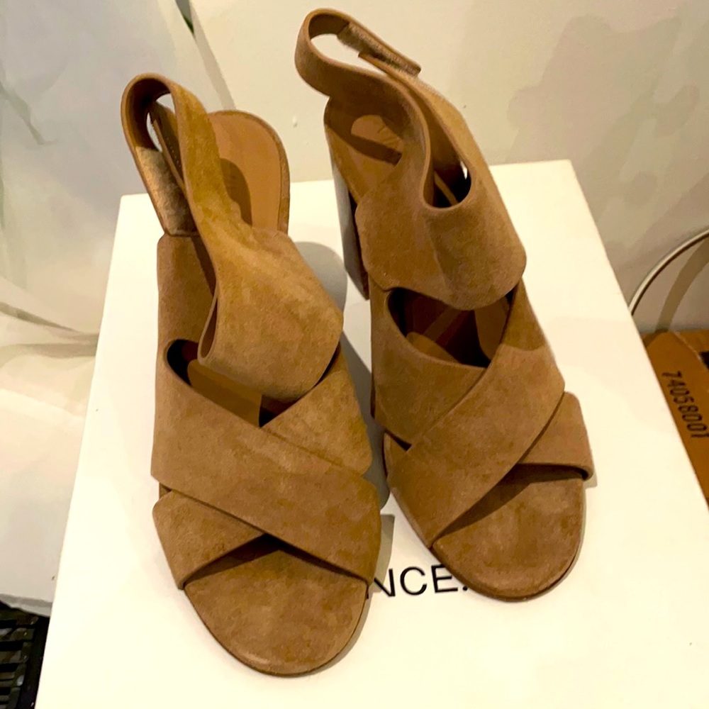 Vince tan suede Velcro heeled sandal (Farrah)
